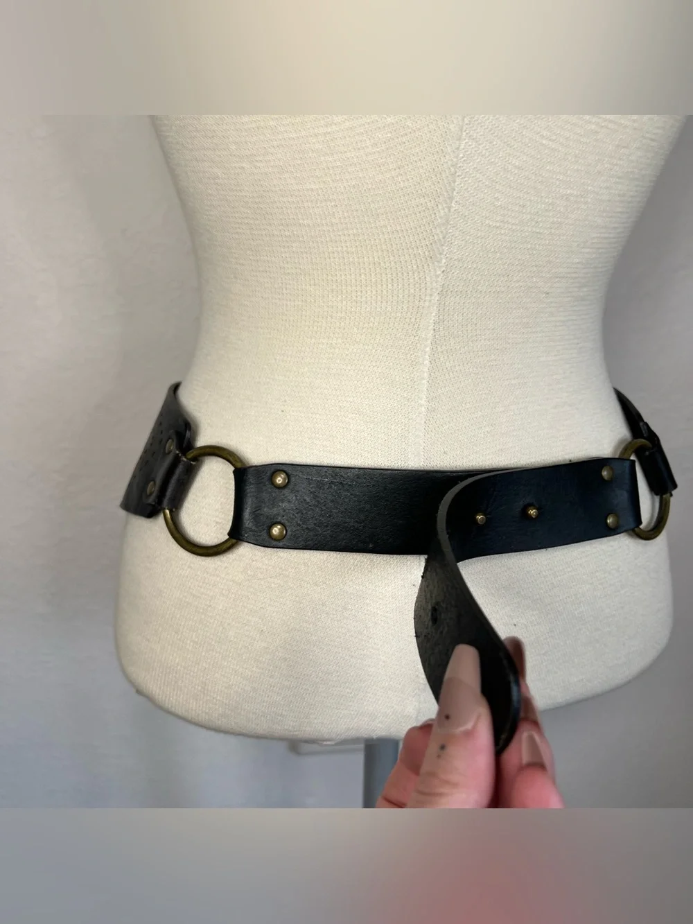 Hobo Wide Black and Brown Leather Waist Belt with Brass Ring